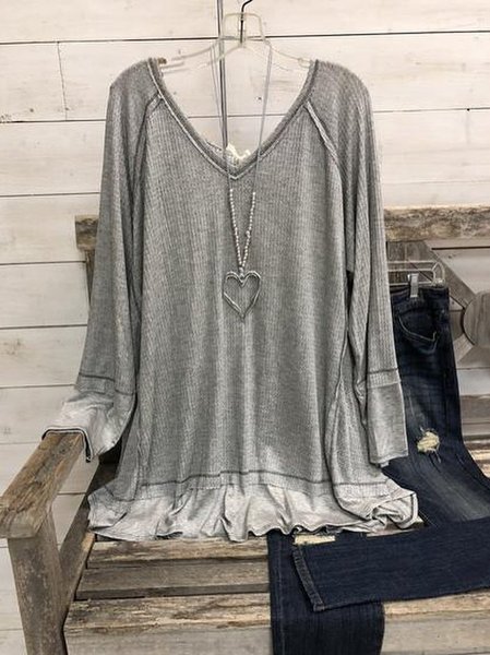

V Neck Casual Shirts & Tops, Gray, Tops