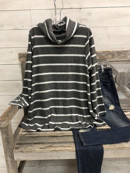 

Cotton-Blend Striped Cowl Neck Shirts & Tops, Gray, Hoodies&Sweatshirts
