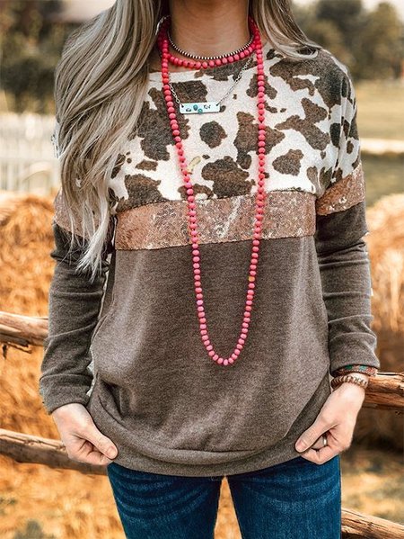 

Brown Crew Neck Long Sleeve Cocoon Shirts & Tops, Tops