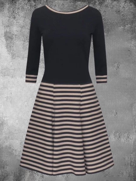 

Gonna a Righe Girocollo Maniche Lunghe Casuale Misto Cotone, Nero, Dresses