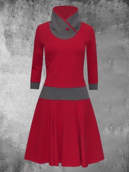 

Cotton-Blend Polka Dots Long Sleeve Casual Dresses, Red, Dresses