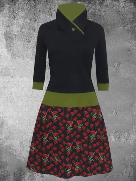 

Casual Long Sleeve Floral-Print Dresses, Black, Dresses