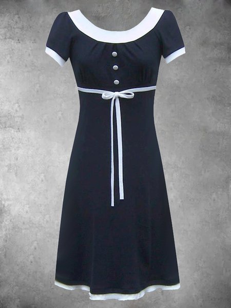 

Abito Taglia Grande Maniche Corte Tinta Unita Girocollo Misto Cotone, Blu scuro, Dresses