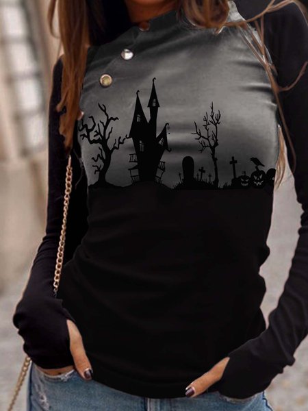 

Casual Long Sleeve Tops, Black-grey, Tops