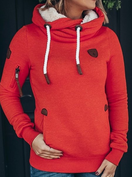 

Red Cotton-Blend Long Sleeve Patchwork Hoodie Sweatshirt, Hoodies&Sweatshirts