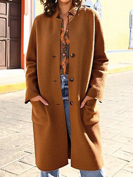 

Brown Solid Casual Long Sleeve Jacket, Coats