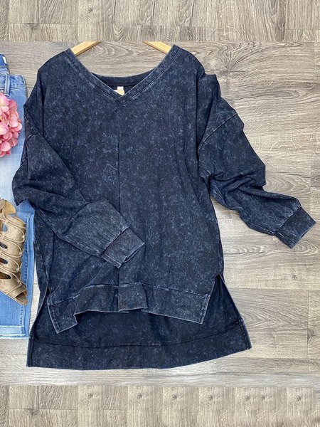 

Navy Blue Long Sleeve Cotton-Blend Sweatshirt, Hoodies&Sweatshirts