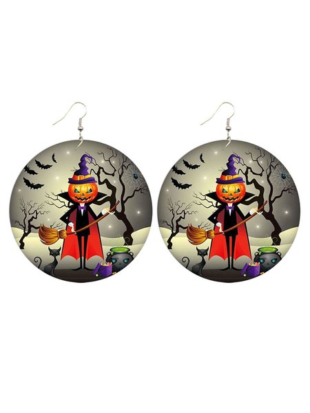 

Halloween Wooden Errings Pumpkin Castle Bat Ghost Ear Hook Earrings, Earrings