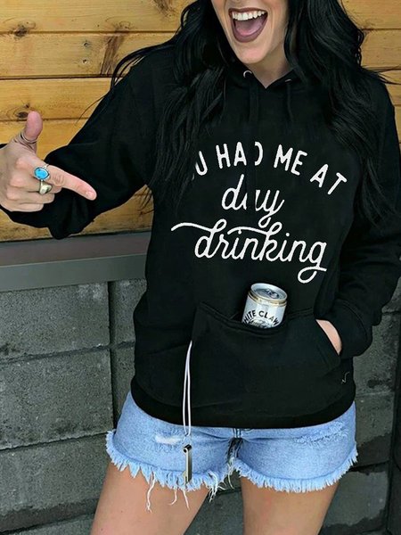 

You Had Me At Day Drinking Long Sleeve Women's Fashion Print Sweatshirt & Hoodie, Black, Hoodies&Sweatshirts