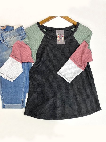 

Black Cotton Geometric Long Sleeve Tee, Tops