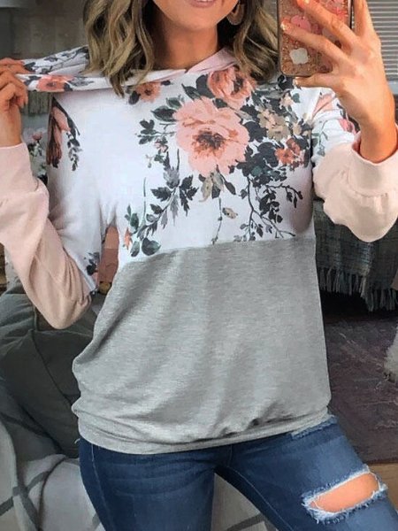 

Floral-Print Long Sleeve Cotton-Blend Floral Sweatshirt, Pink-gray, Hoodies&Sweatshirts