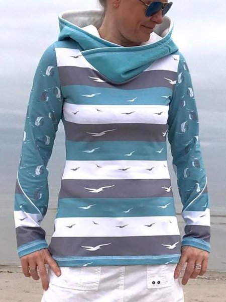 

Casuale Felpa con Cappuccio Stampato Misto Cotone, Blu, Hoodies & Sweatshirts