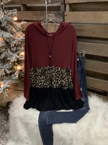 

Long Sleeve Cotton-Blend Leopard Women's Fashion Print Sweatshirt, Brown, Tops