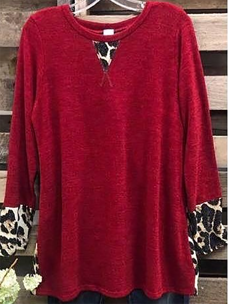 

Red Leopard Cotton-Blend Long Sleeve Shirt, Tops