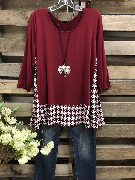 

Cotton-Blend 3/4 Sleeve Shirt, Red, Tops