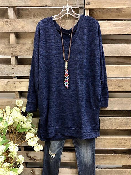 

Long Sleeve V Neck Women's Sweatshirt, Blue, Tops
