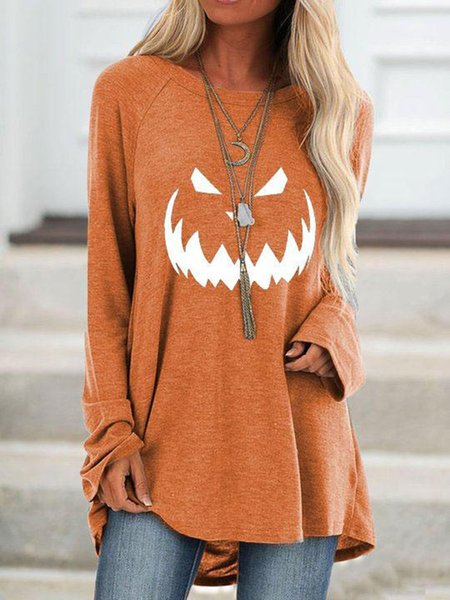 

Pumpkin Halloween Orange Cotton-Blend Shirts & Tops, Long sleeve tops