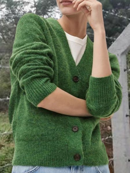 

Casuale Abbottonato a Maglia Cardigan Verde, Sweater