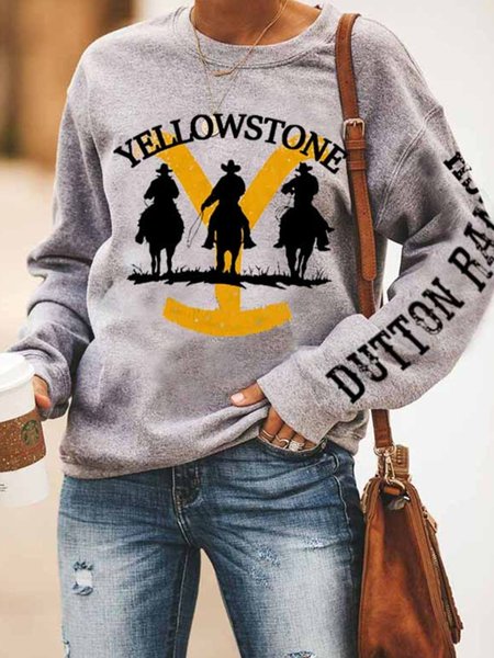 

Crew Neck Long Sleeve Casual Printed Sweatshirts, Gray, Hoodies & Sweatshirts