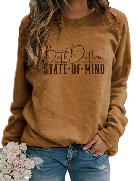 

Letter Long Sleeve Crew Neck Casual Sweatshirt, Yellow, Hoodies&Sweatshirts