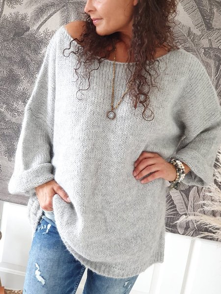 

Gray Casual Solid Color Loose Crew Neck Sweater, Sweaters