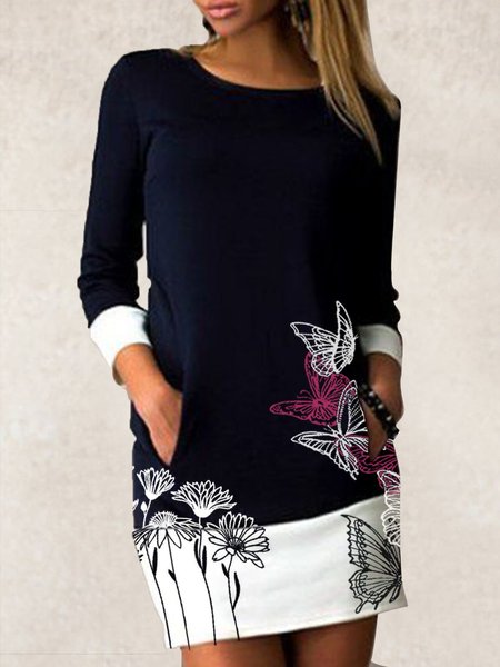 

Black Butterfly Long Sleeve Copper Wire Knitting Dress, Casual Dresses