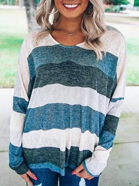 

Casual Long Sleeve Cotton-Blend Shirt, Blue, Tops