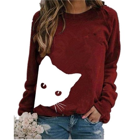 

Printed Long Sleeve Cotton-Blend Sweatshirt, Wine red, Hoodies&Sweatshirts