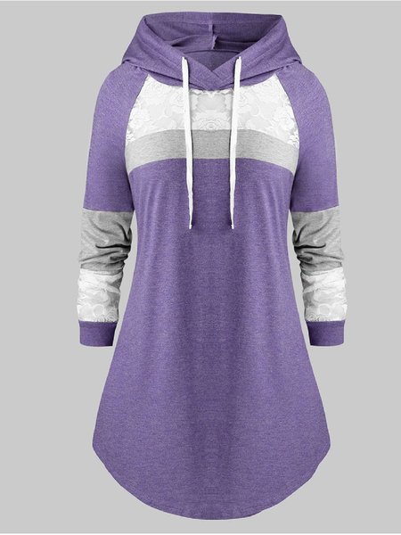

Casual Long Sleeve Paneled Hoodie Sweatshirt, Purple, Hoodies&Sweatshirts