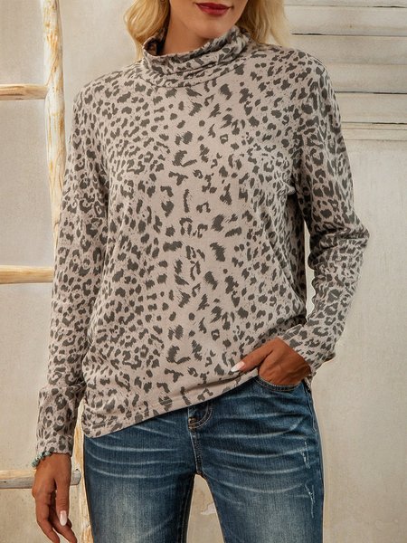 

Leopard Turtleneck Tc Long Sleeve Leopard Top, Tops