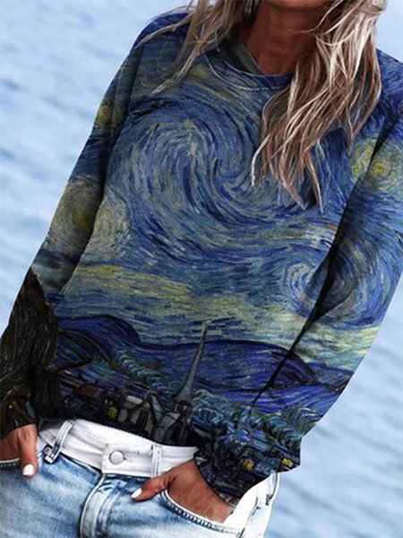 

Plant print loose casual sweatshirt, Gray, Hoodies&Sweatshirts