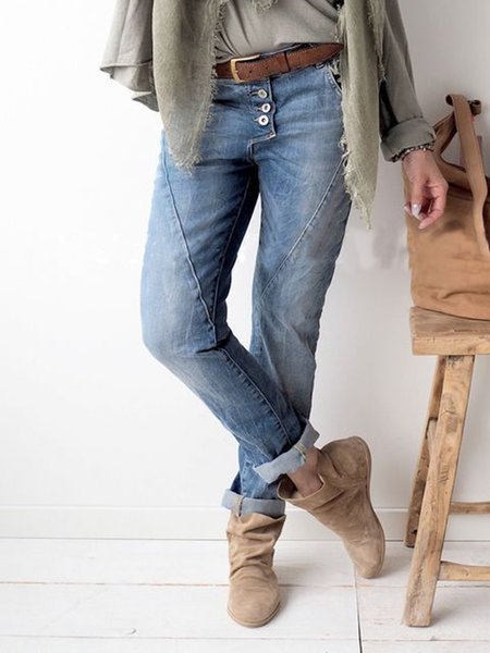 

Blu Abbottonato Dritto Vintage Pantaloni Denim, Pants