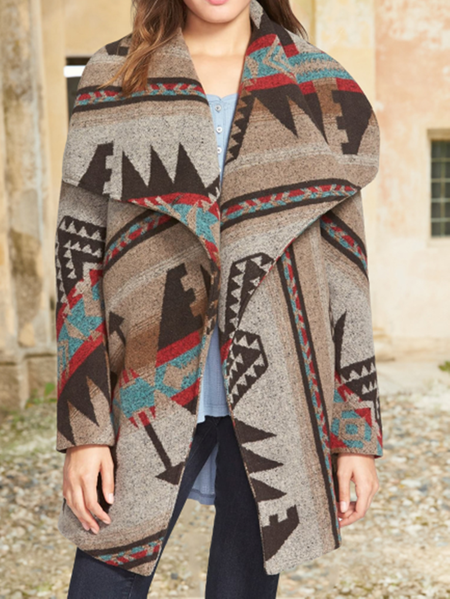 

Gray Tribal Vintage Printed Long Sleeve Jacket, Cardigans
