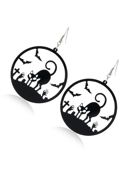 

Spider Pumpkin Witch Black Cat Round Acrylic Halloween Earrings, 6#, Accessories