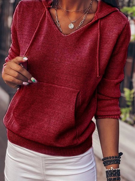 

Hoodie Casual Plain Pockets Sweatshirt, Wine red, Hoodies&Sweatshirts