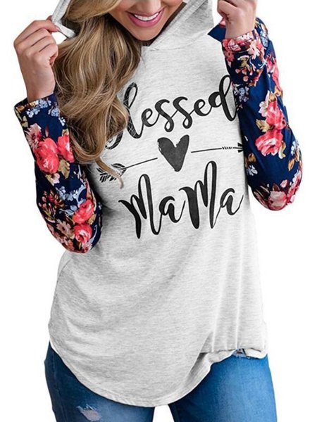 

Casual Floral Cotton-Blend Sweatshirt, White, Hoodies&Sweatshirts