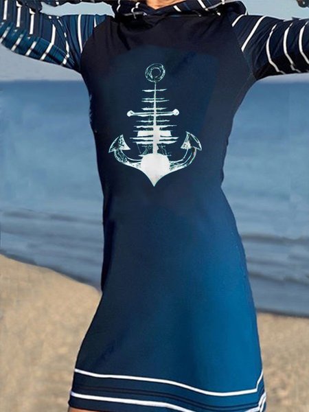 

Plus Size Cotton-Blend Vintage Long Sleeve Dresses, Blue, Dresses