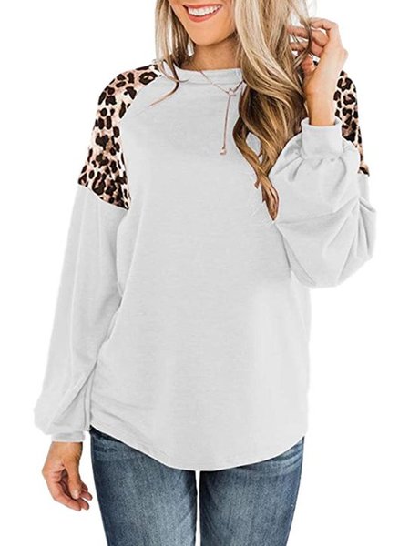

Paneled Casual Cotton-Blend Long Sleeve Sweatshirt, White, Hoodies&Sweatshirts
