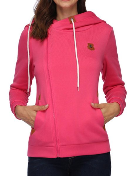 

Pockets Plain Long Sleeve Casual Sweatshirt, Rose red, Hoodies&Sweatshirts