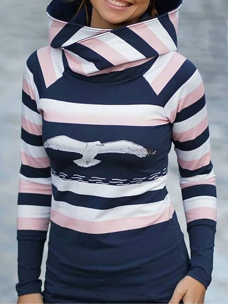 

Cotton-Blend Casual Hoodie Printed Sweatshirt, Blue pink, Hoodies & Sweatshirts
