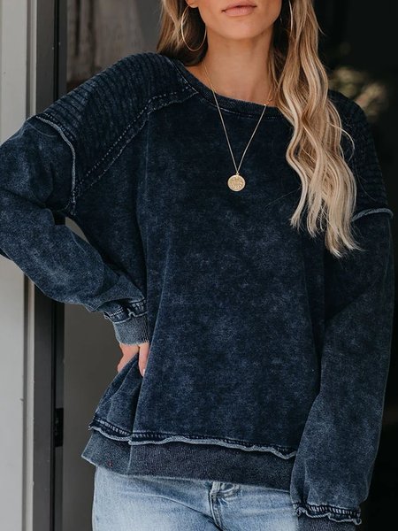 

Nero Casuale Girocollo Patchwork Felpa Misto Cotone, Tops