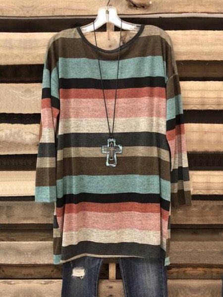 

Multicolor Long Sleeve Crew Neck Cotton-Blend Shirt & Top, Long sleeves