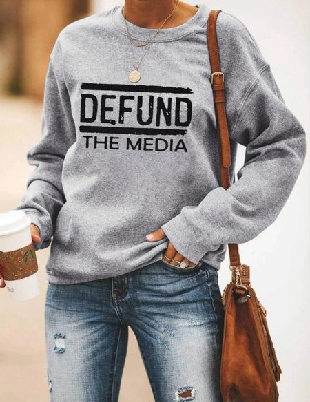 

Women Defund The Media Sweatshirt Long Sleeve Top, Gray, Hoodies&Sweatshirts