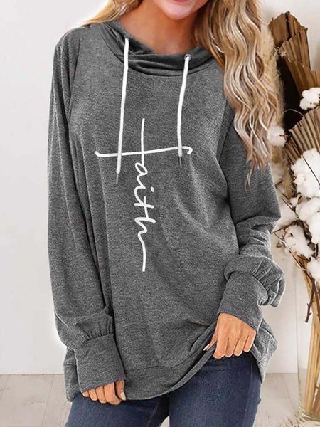 

Women's Faith Print Hooded Top, Gray, Hoodies&Sweatshirts