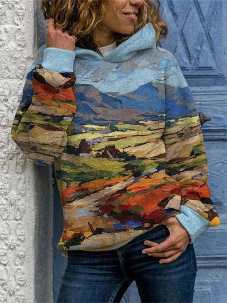 

Blu Vintage Stampato Felpa con Cappuccio Casuale Felpa, T-Shirts
