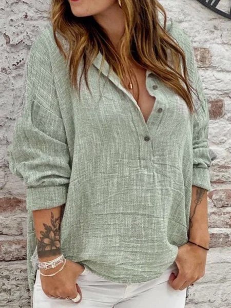 Camicia Casuale in Lino, Grigio, Tops
