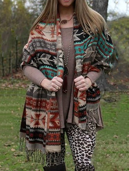 

Gray Batwing Casual Geometric Acrylic Jacket, Cardigans
