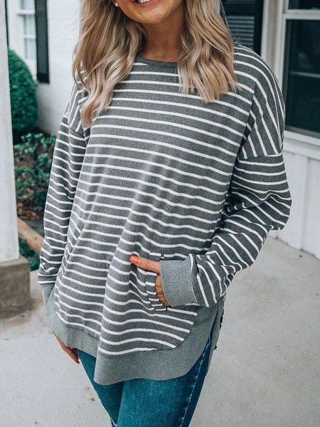 

O-Neck Casual Shirts & Tops, Gray, Tops