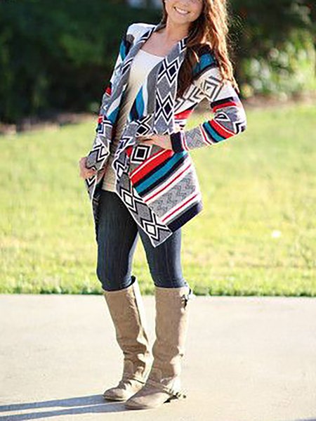 

White Asymmetrical Long Sleeve Geometric Halter Jacket, Cardigans