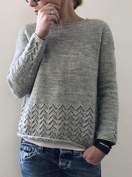 

Semplice Girocollo Maniche Lunghe Maglione Grigio a Maglia, Sweater